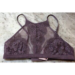 Victoria's Secret Body By Victoria High Neck Crochet Lace Bralette SMALL Purple